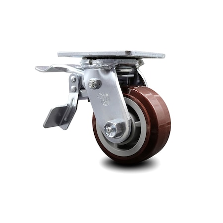 Service Caster 4 Inch Polyurethane Swivel Caster with Roller Bearing and Total Lock Brake SCC SCC-TTL30S420-PPUR